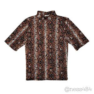 Olivia Rae Snake Print Turtleneck Blouse w/Short Sleeves, M